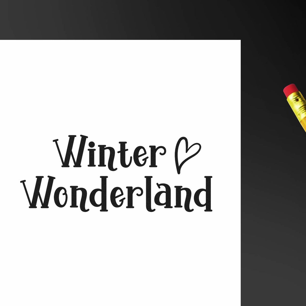 Winter Wonderland rubber stamp design with heart, perfect for holiday cards, scrapbook pages, and winter crafting.