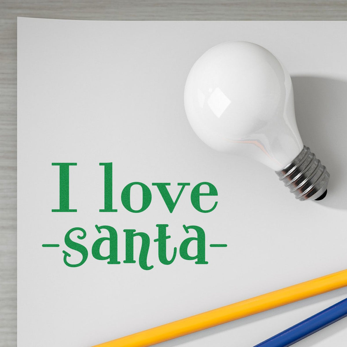 I Love Santa rubber stamp design in green on paper, perfect for holiday cards, scrapbooking, and festive crafts.