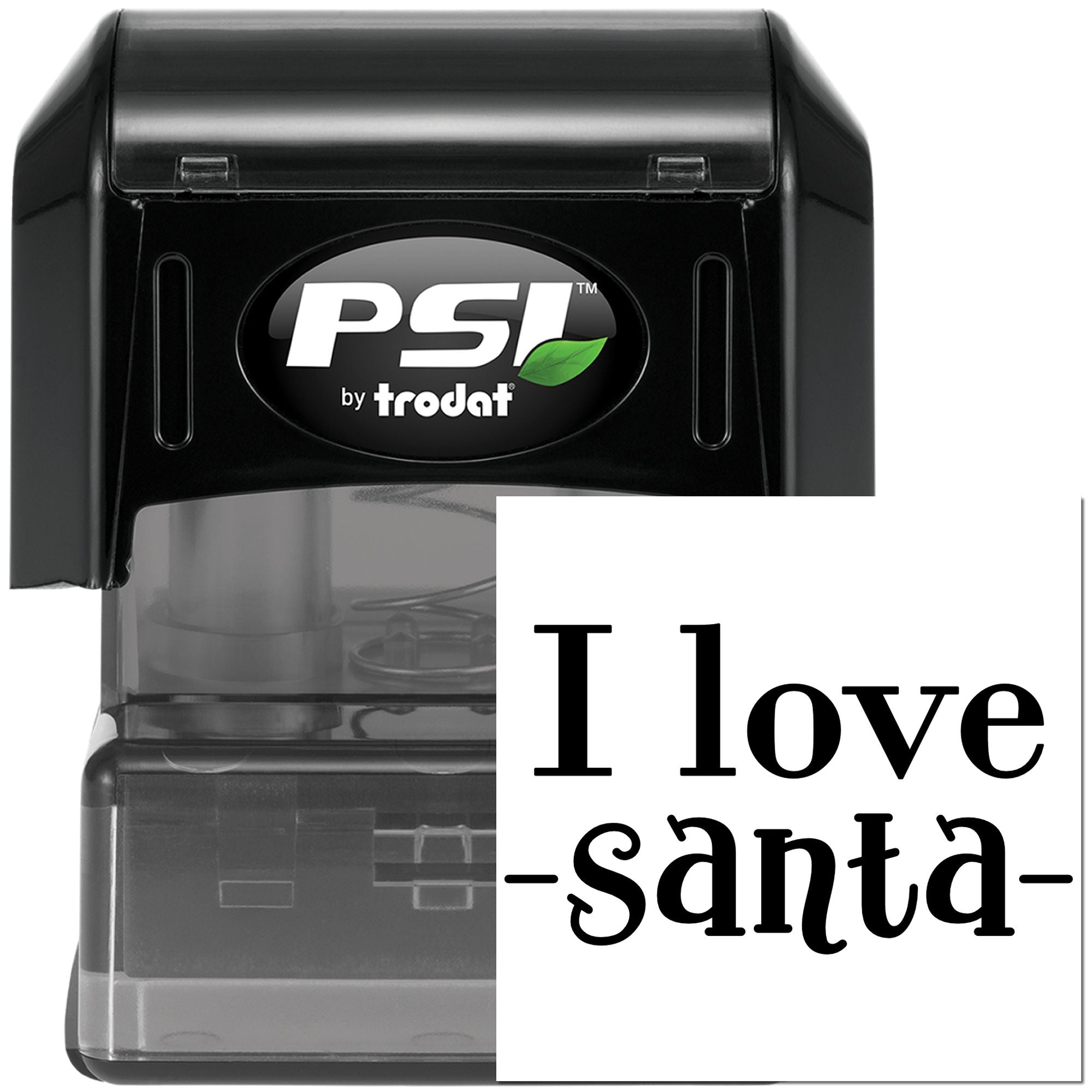 PSI by Trodat self-inking rubber stamp with "I love Santa" imprint for holiday cards, crafts, and festive packaging.