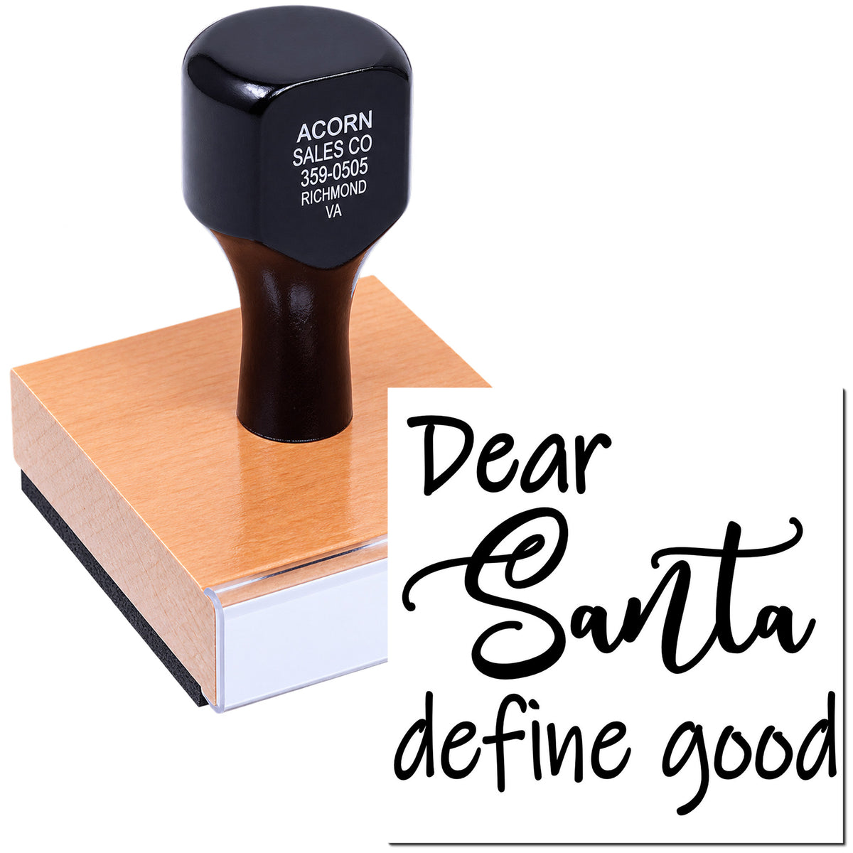 Custom rubber stamp with Dear Santa design for holiday cards, gift tags, and craft projects.