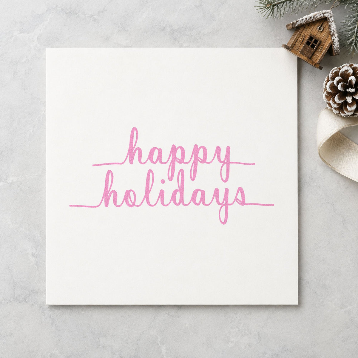 Happy Holidays Underlined Script craft stamp in purple ink on cardstock, an easy option for wide spread album.