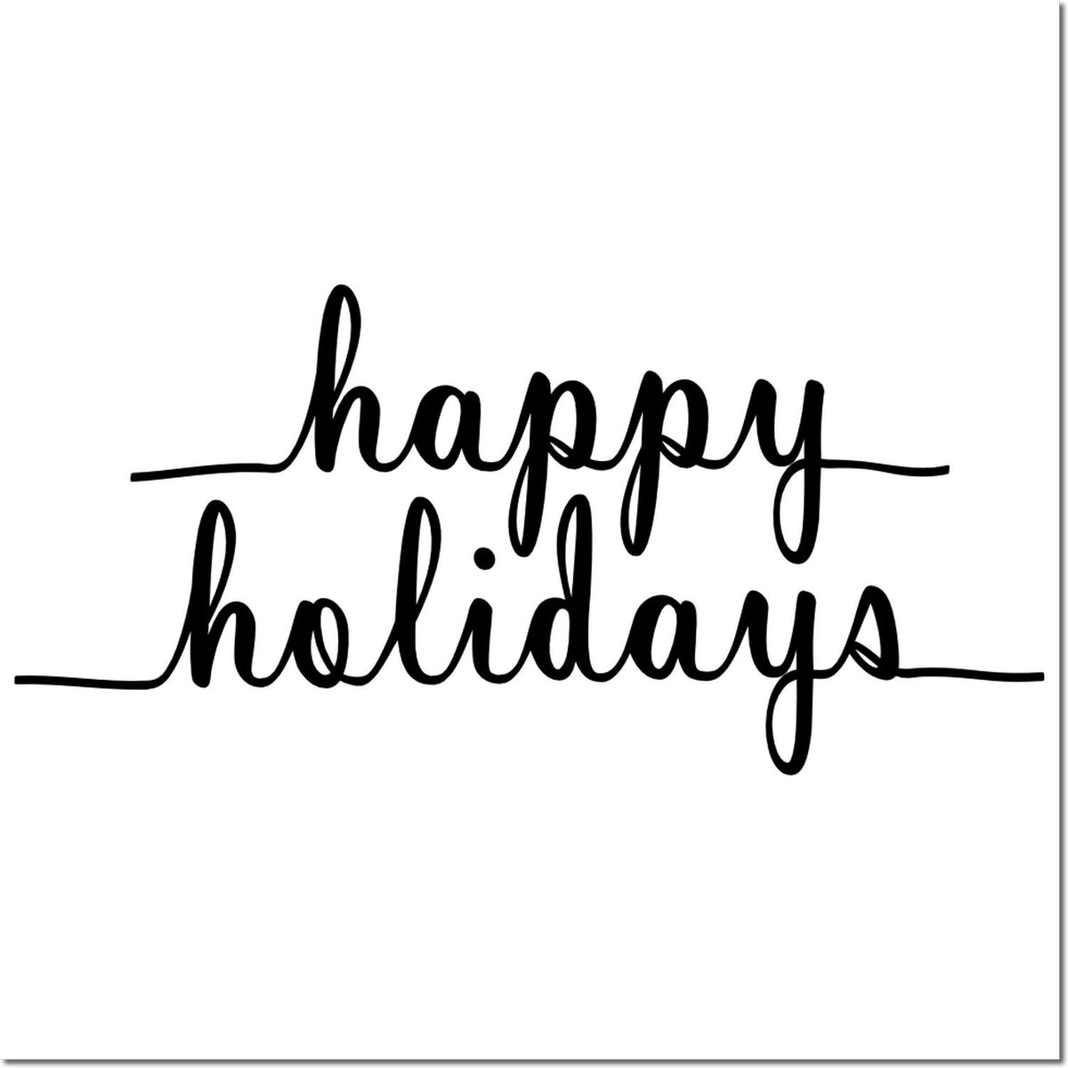 Happy Holidays script rubber stamp design in black, ideal for seasonal cards, gift tags, and holiday crafts.
