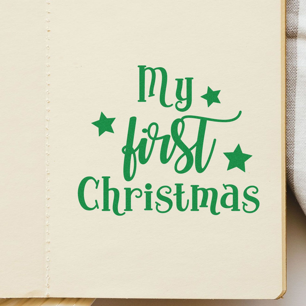 My First Christmas rubber stamp design with stars, perfect for holiday baby keepsakes, cards and scrapbook pages.