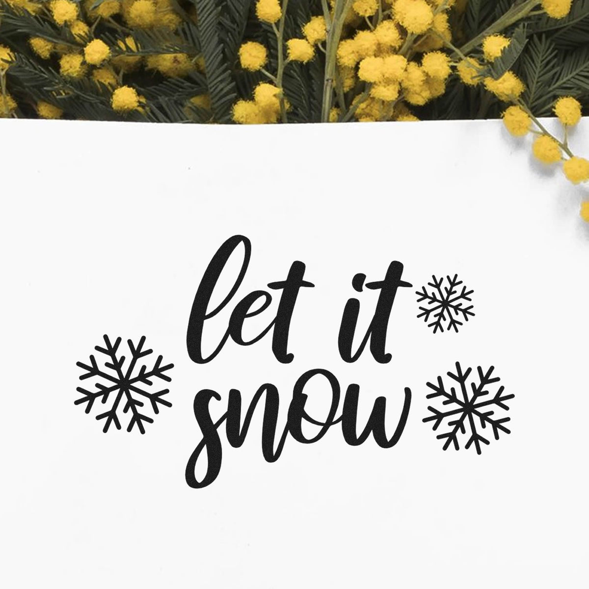 Let it snow rubber stamp design with snowflakes for winter holiday cards and crafts