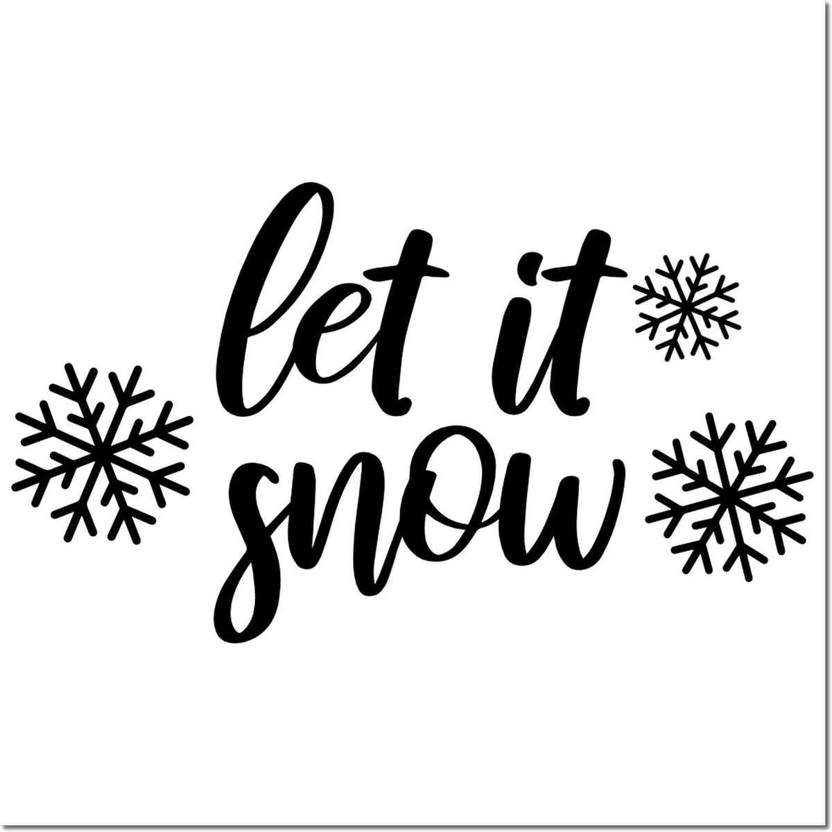 Let It Snow winter rubber stamp design with snowflakes, perfect for holiday cards and seasonal crafts