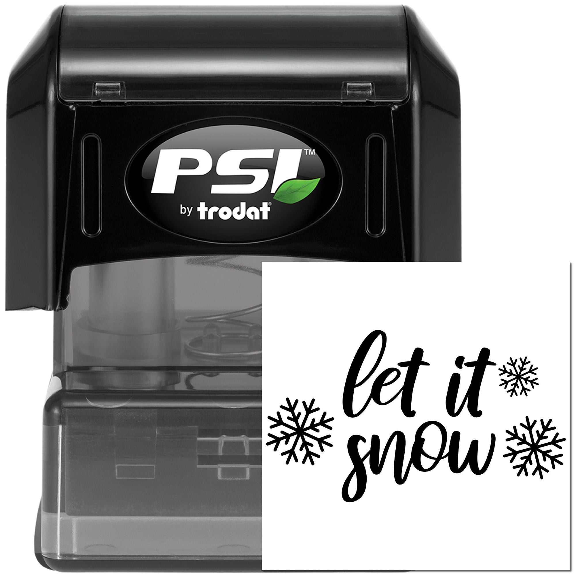 PSI by Trodat self-inking rubber stamp with Let It Snow snowflake holiday design