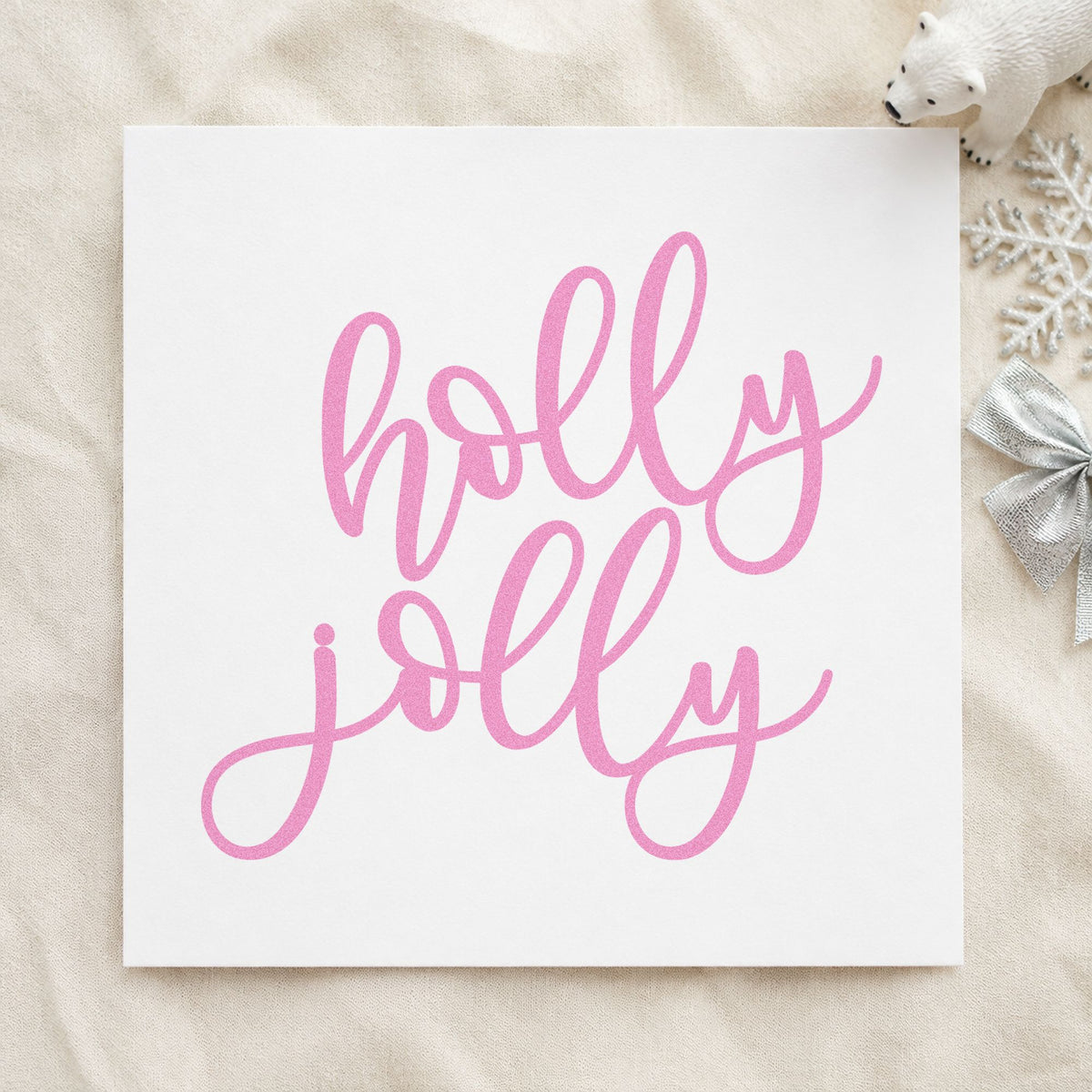 Holly Jolly Script craft stamp in purple ink on cardstock, an easy option for nickname album page.