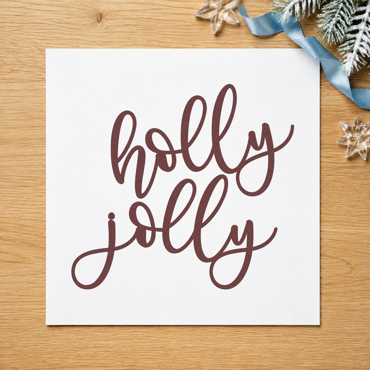 Holly Jolly Rubber Stamp – Wood Handle in use 4