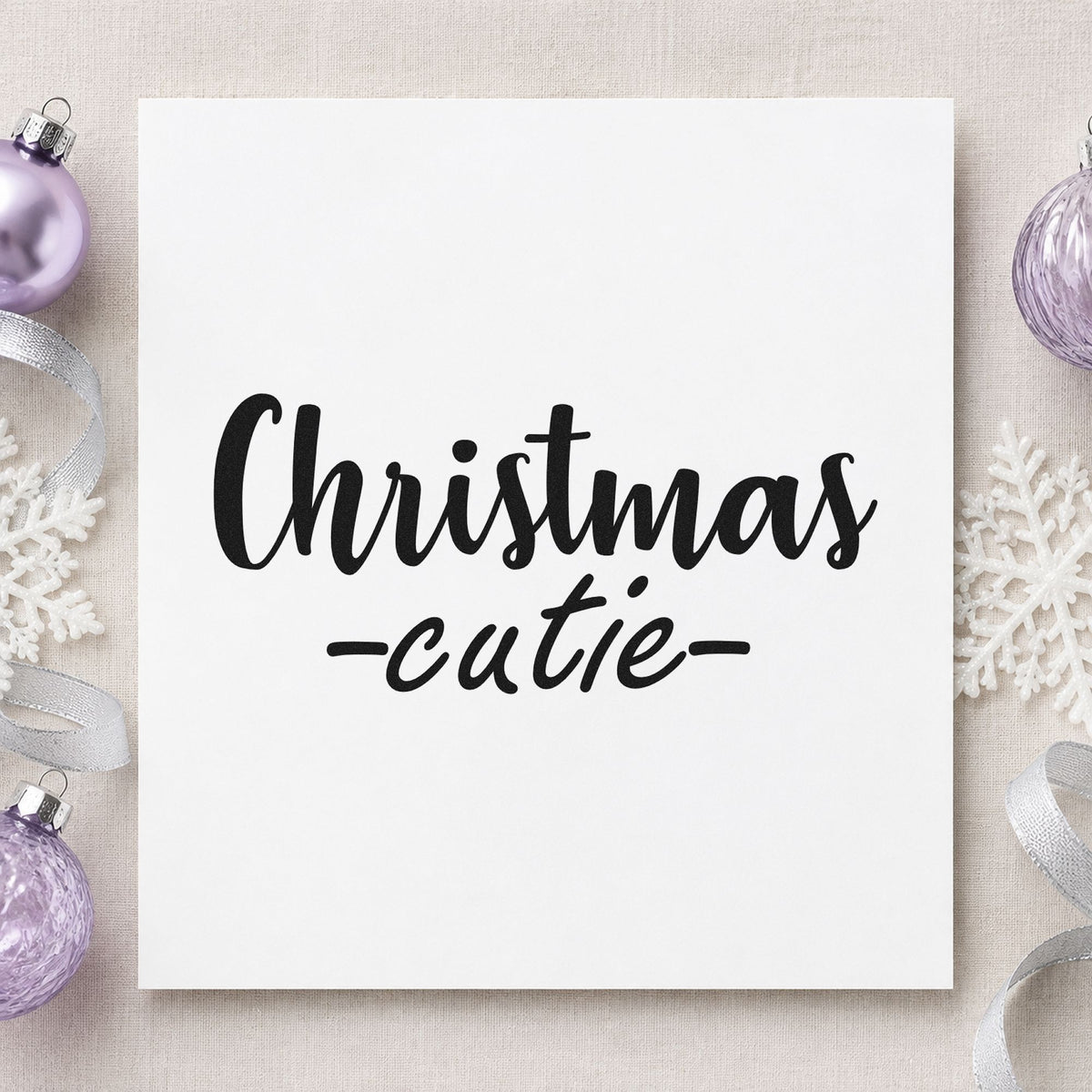 Christmas Cutie Script rubber stamp printed in black ink, ready for christmas cutie cards and similar paper crafts.