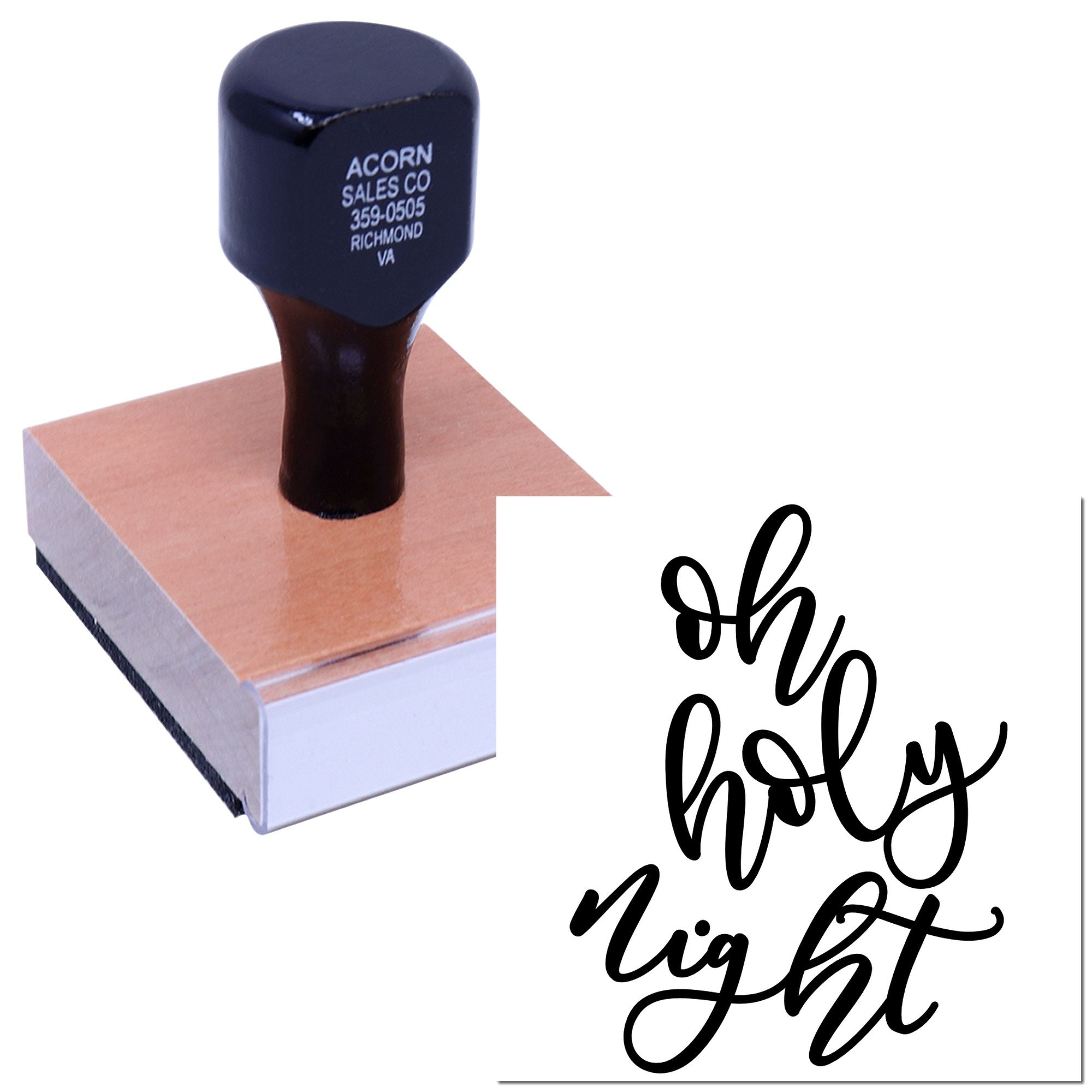 Custom rubber stamp with Oh Holy Night script design for holiday cards, crafts, and Christmas stationery.