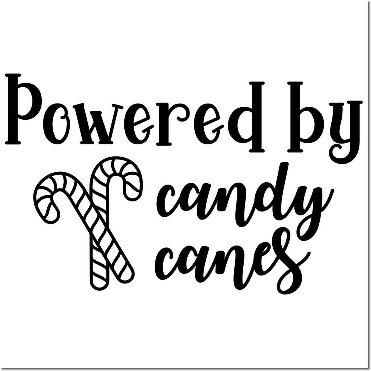 Powered by candy canes holiday rubber stamp for festive crafts, featuring a candy cane graphic.