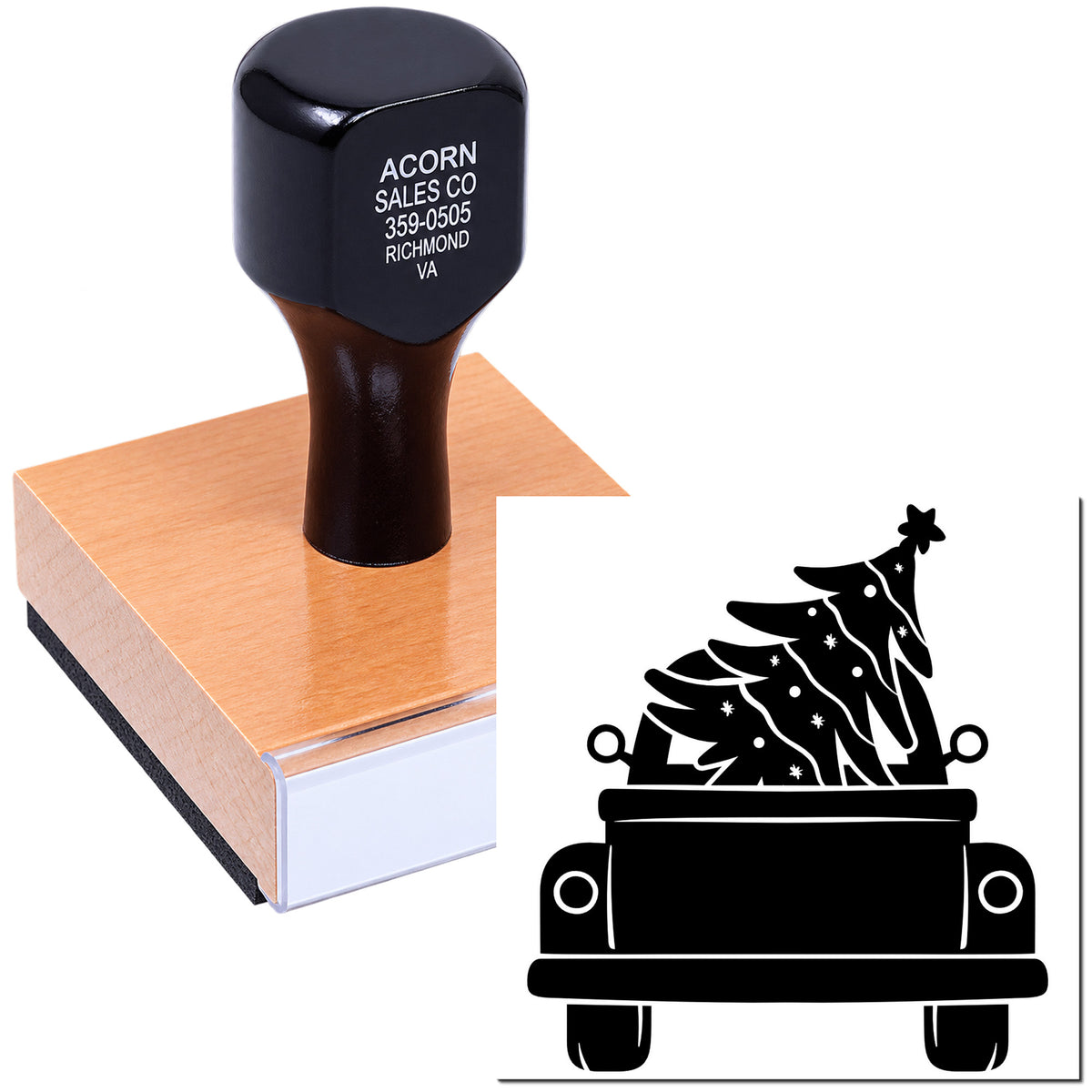 Custom Christmas tree rubber stamp for holiday cards, crafts, and festive packaging.