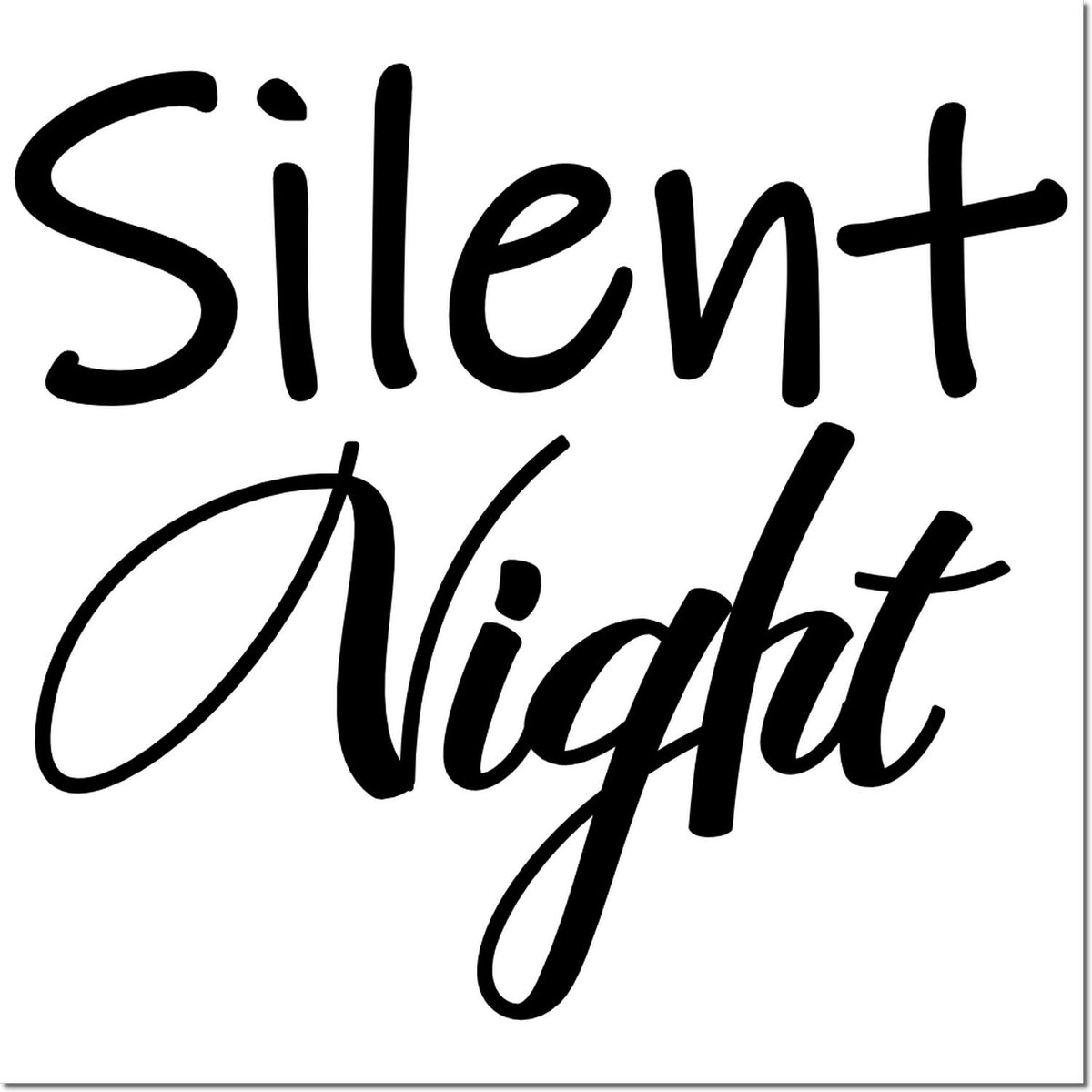 Silent Night rubber stamp design in elegant script for Christmas cards, holiday crafts, and seasonal stationery.