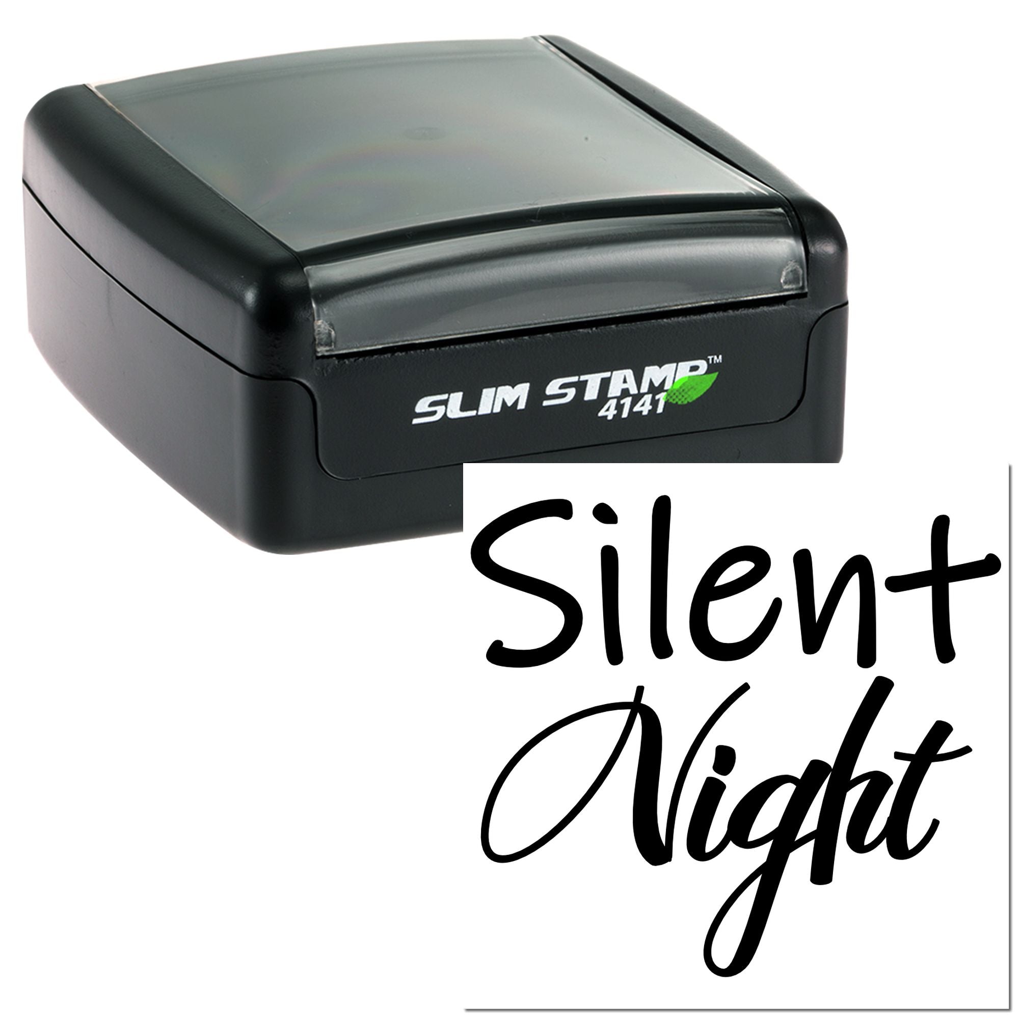 Slim Stamp 4141 self-inking rubber stamp with Silent Night imprint for holiday cards, crafts, and custom stamping.