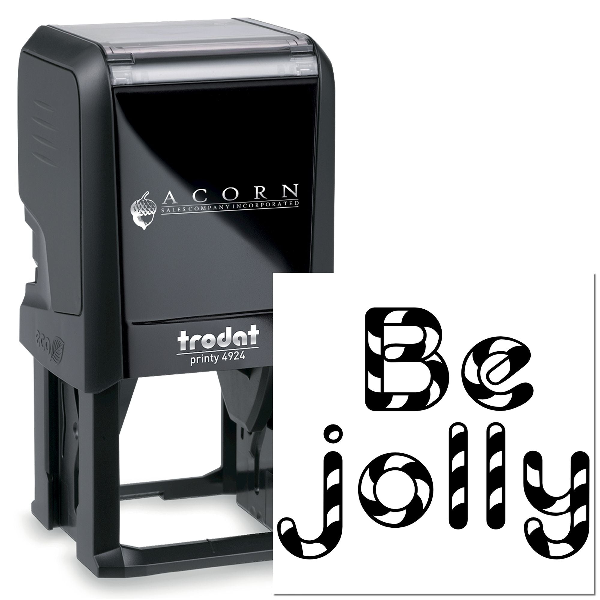 Trodat Printy 4924 self-inking rubber stamp with custom logo and lettering, ideal for business branding and marking.