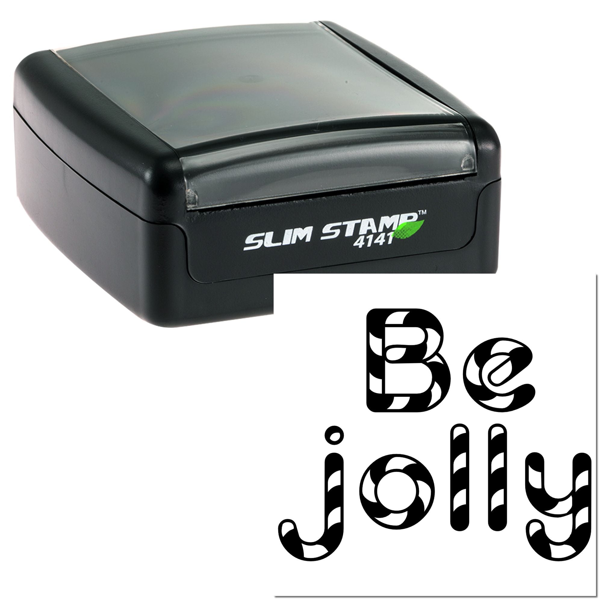 Slim Stamp 4141 rubber stamp with Be Jolly design for festive holiday cards and custom stamping.