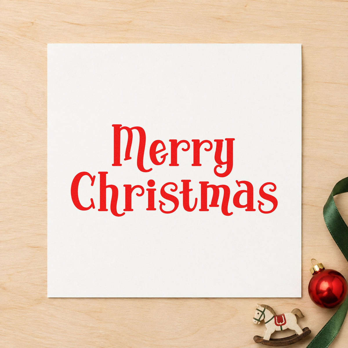 Merry Christmas Decorative Serif rubber stamp shown in red ink, stamped for projects such as bookplate sheet labels.