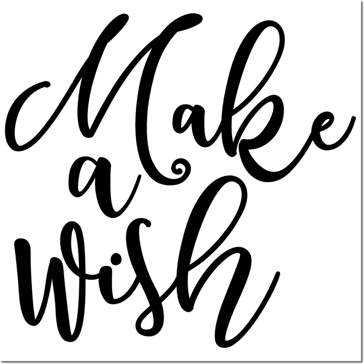 Make a Wish script rubber stamp design in bold black hand-lettering for cards, crafts, and handmade projects.