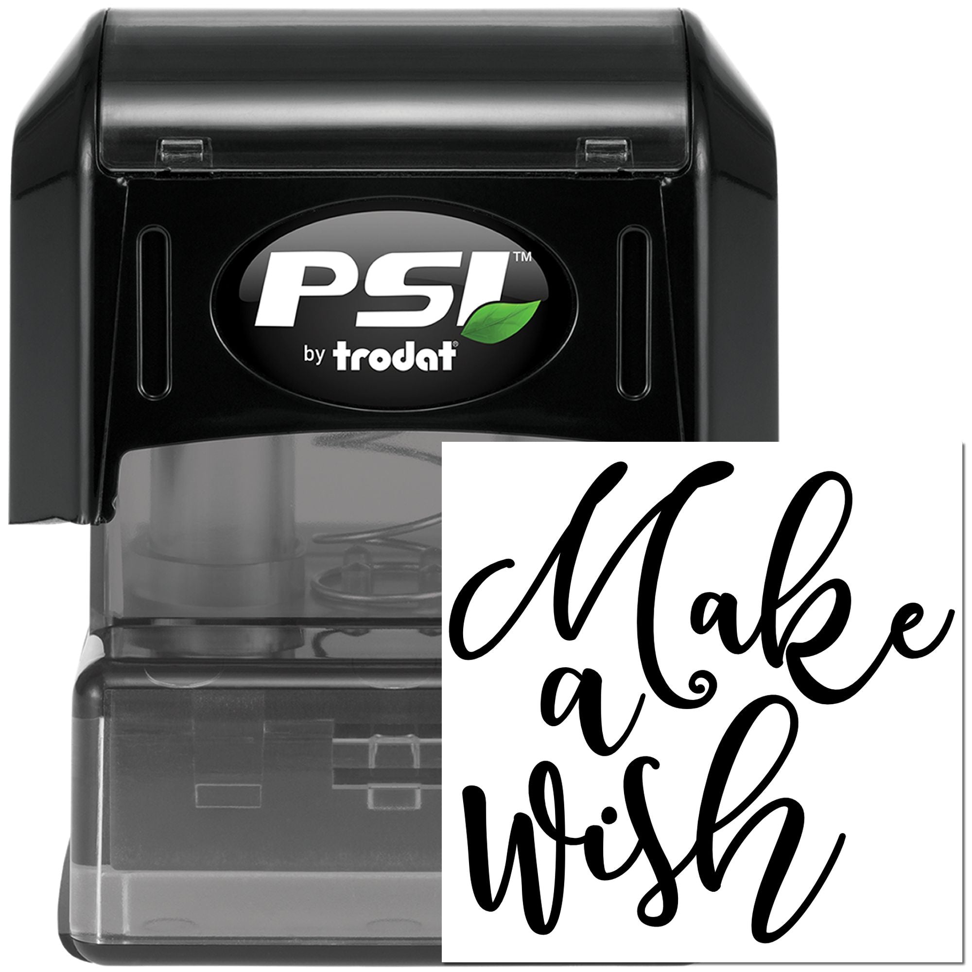 Custom self-inking rubber stamp with Make a Wish script design by PSI Trodat