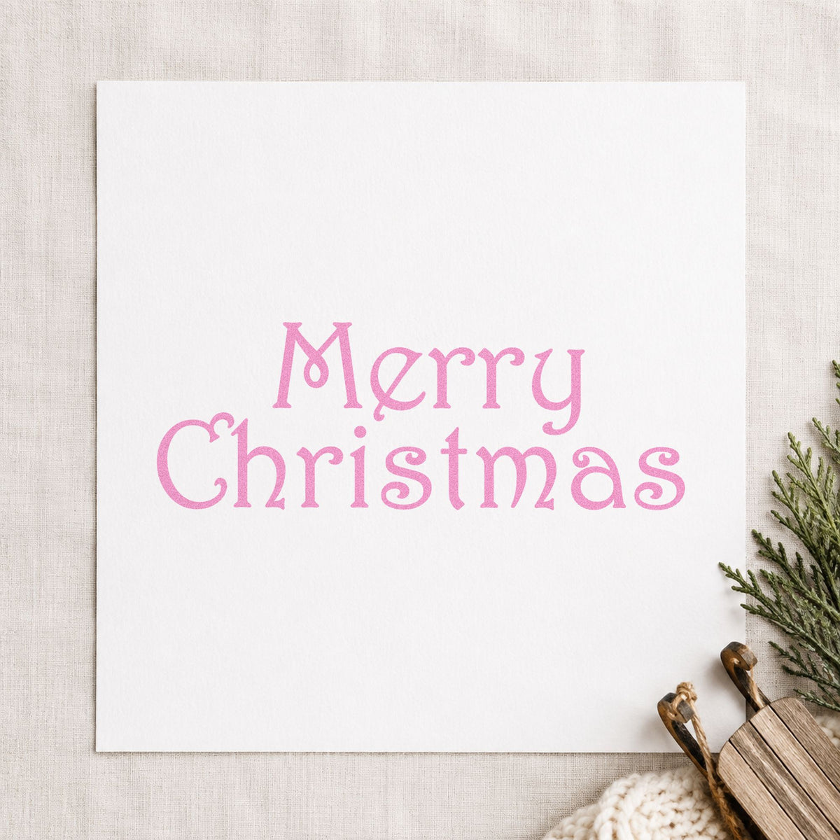 Merry Christmas Thin Serif Lettering Rubber Stamp – Wood Handle in use 10