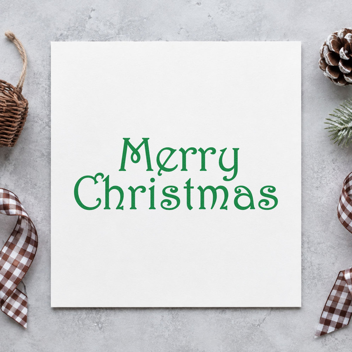 Merry Christmas Thin Serif Lettering Rubber Stamp – Wood Handle in use 8