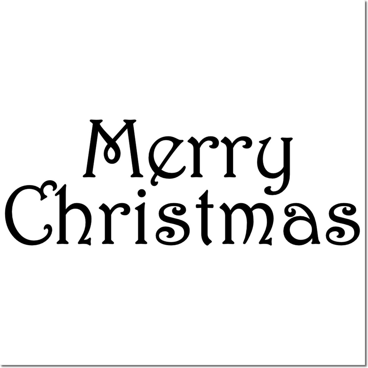 Merry Christmas decorative rubber stamp design in black lettering on white background for holiday cards and crafts.