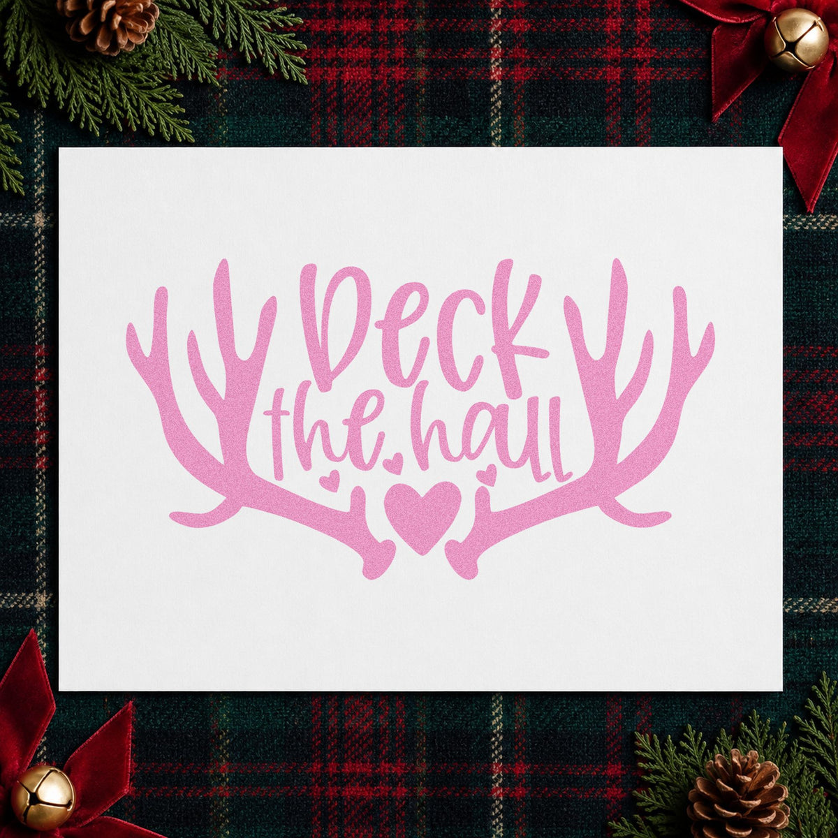 Deck The Hall Antlers craft stamp in purple ink on cardstock, an easy option for hallway album page.