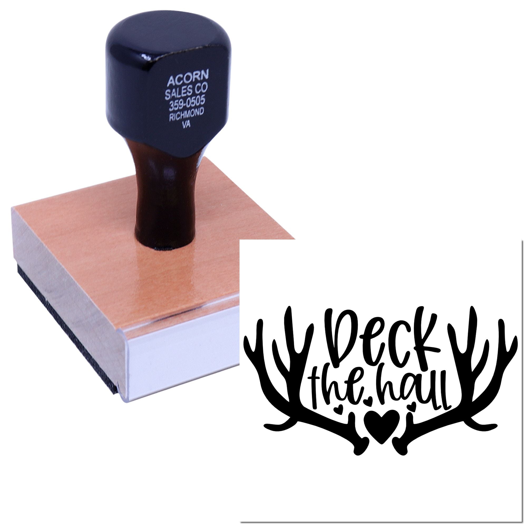 Holiday rubber stamp with Deck the Hall deer antler design for festive cards, crafts, and DIY packaging.