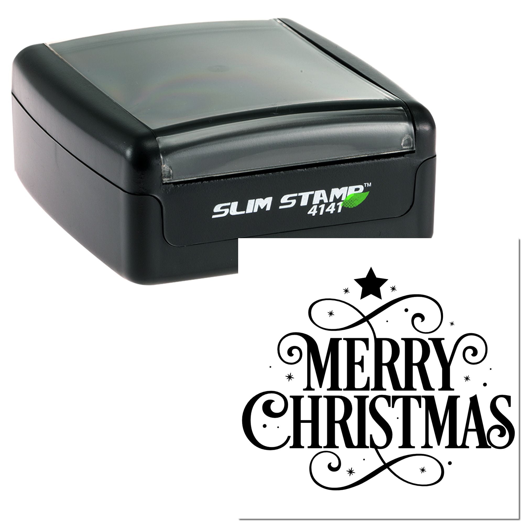 Slim Stamp 4141 self-inking rubber stamp with Merry Christmas holiday greeting design for festive cards and packaging