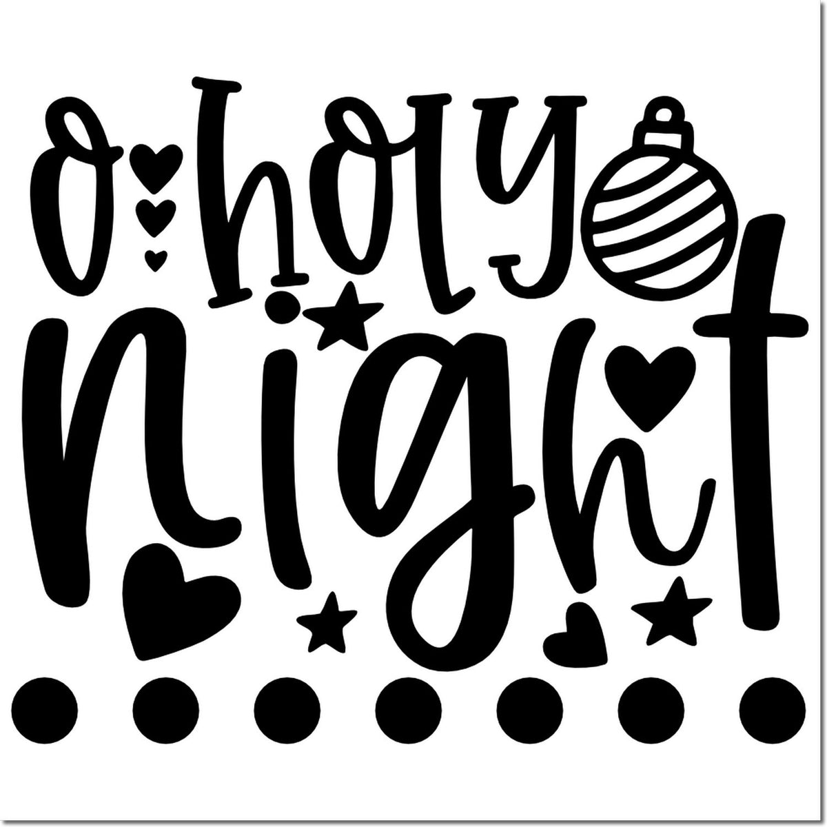 Oh Holy Night holiday rubber stamp design with hearts, stars and ornament for Christmas crafts and card making