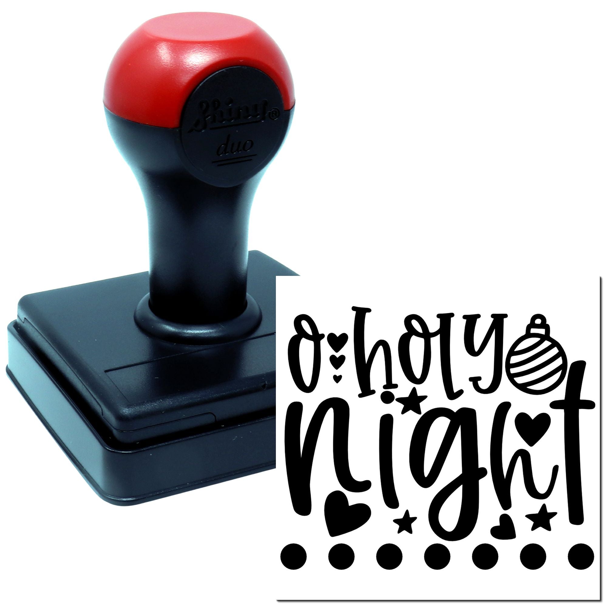 Custom self-inking rubber stamp with festive O Holy Night design for Christmas cards and holiday crafting.