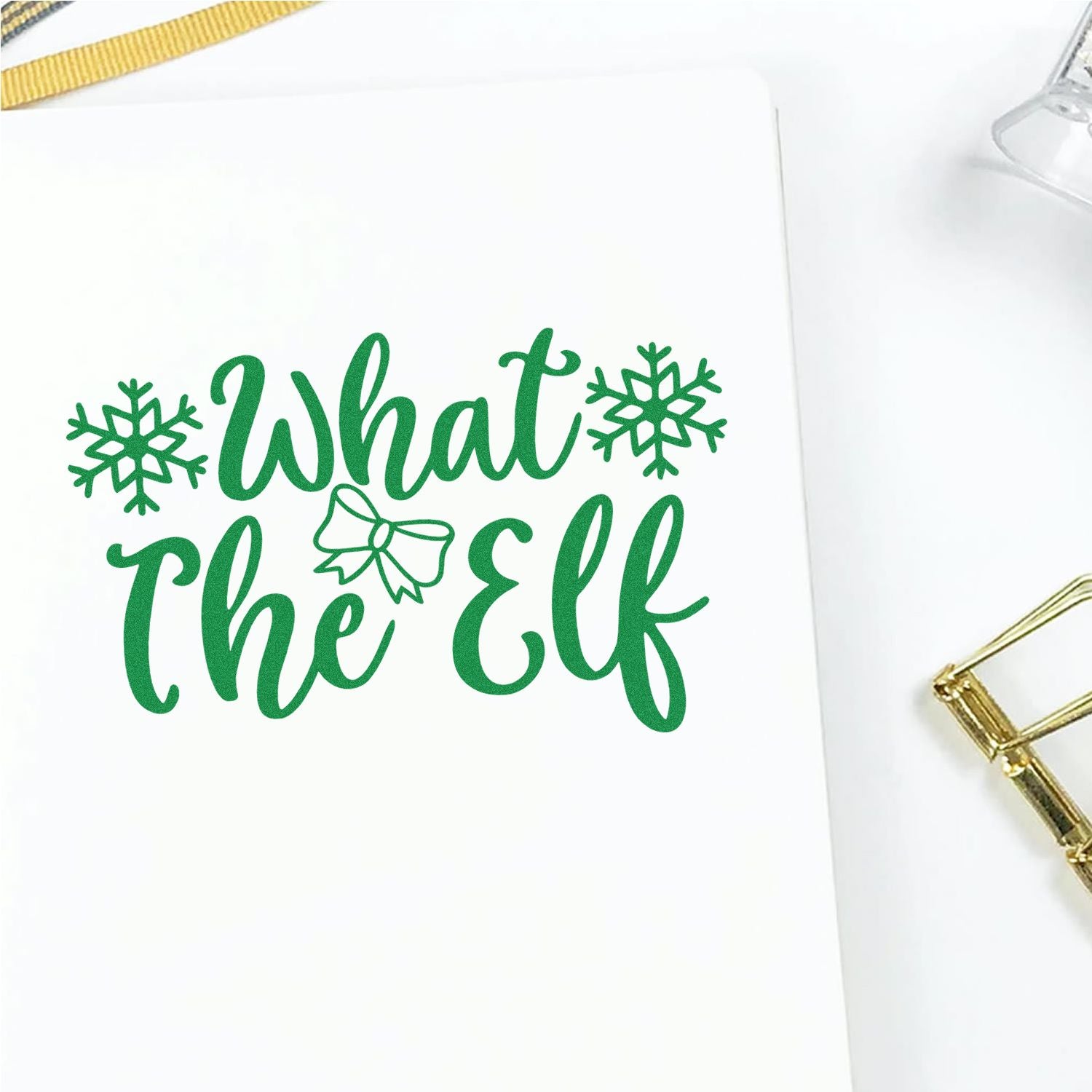 What the Elf Christmas rubber stamp with snowflakes for holiday cards, gift tags, and festive DIY crafts.