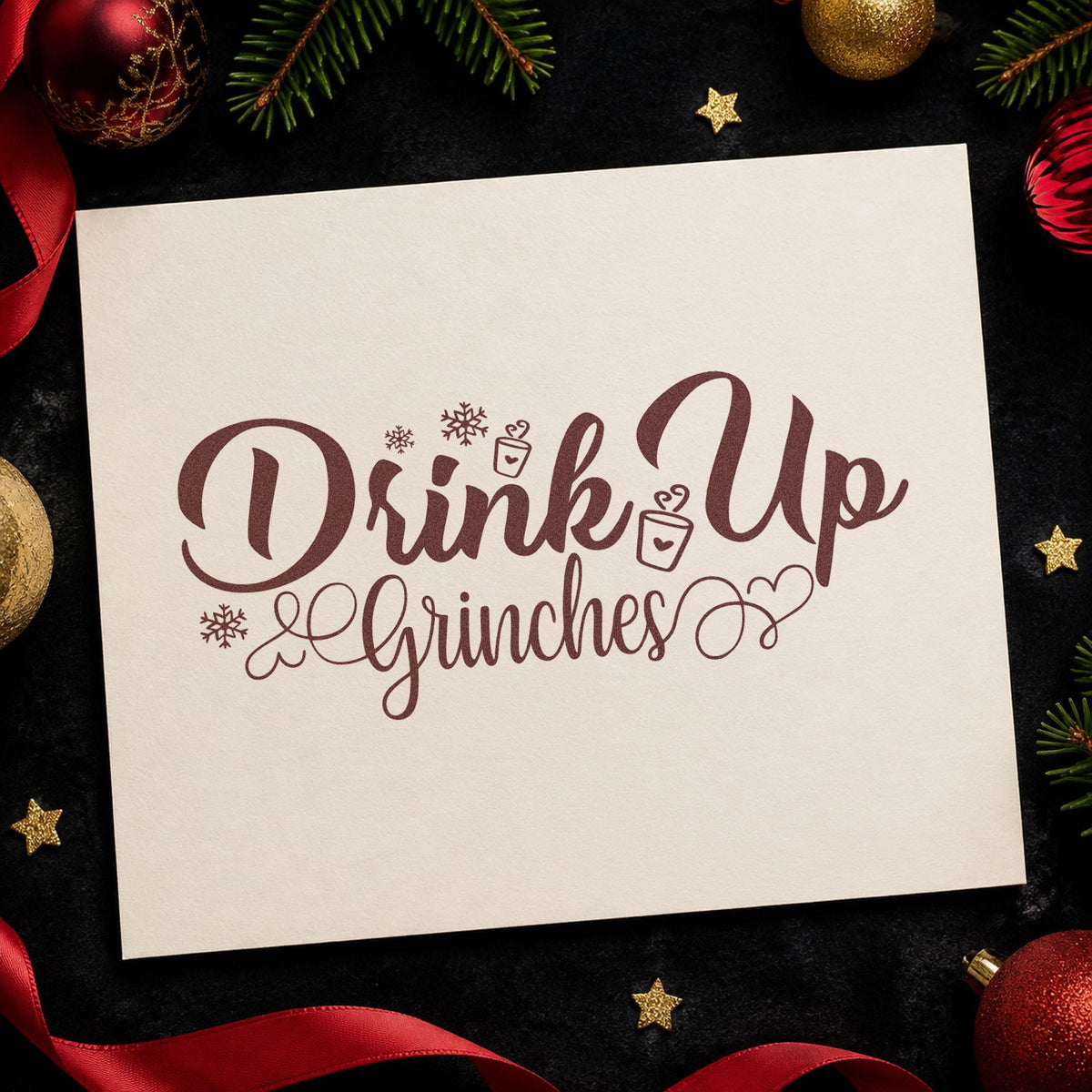 Drink Up Grinches Snowflakes Rubber Stamp – Duo Hand in use 4