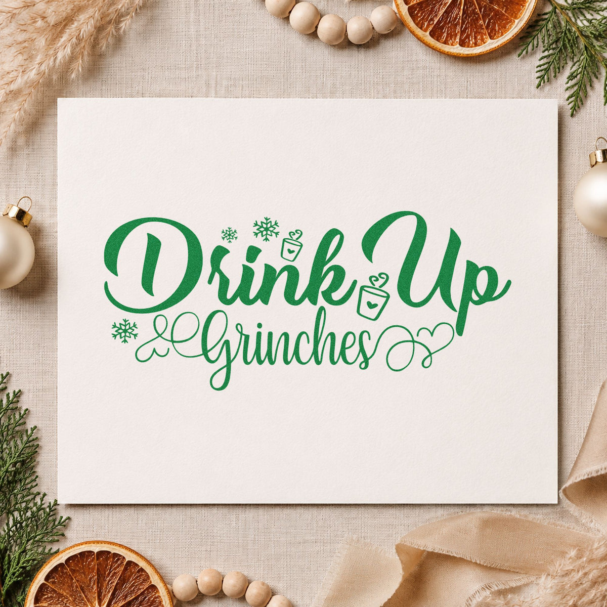 Drink Up Grinches Snowflakes PSI Pre-Inked Stamp in use 6