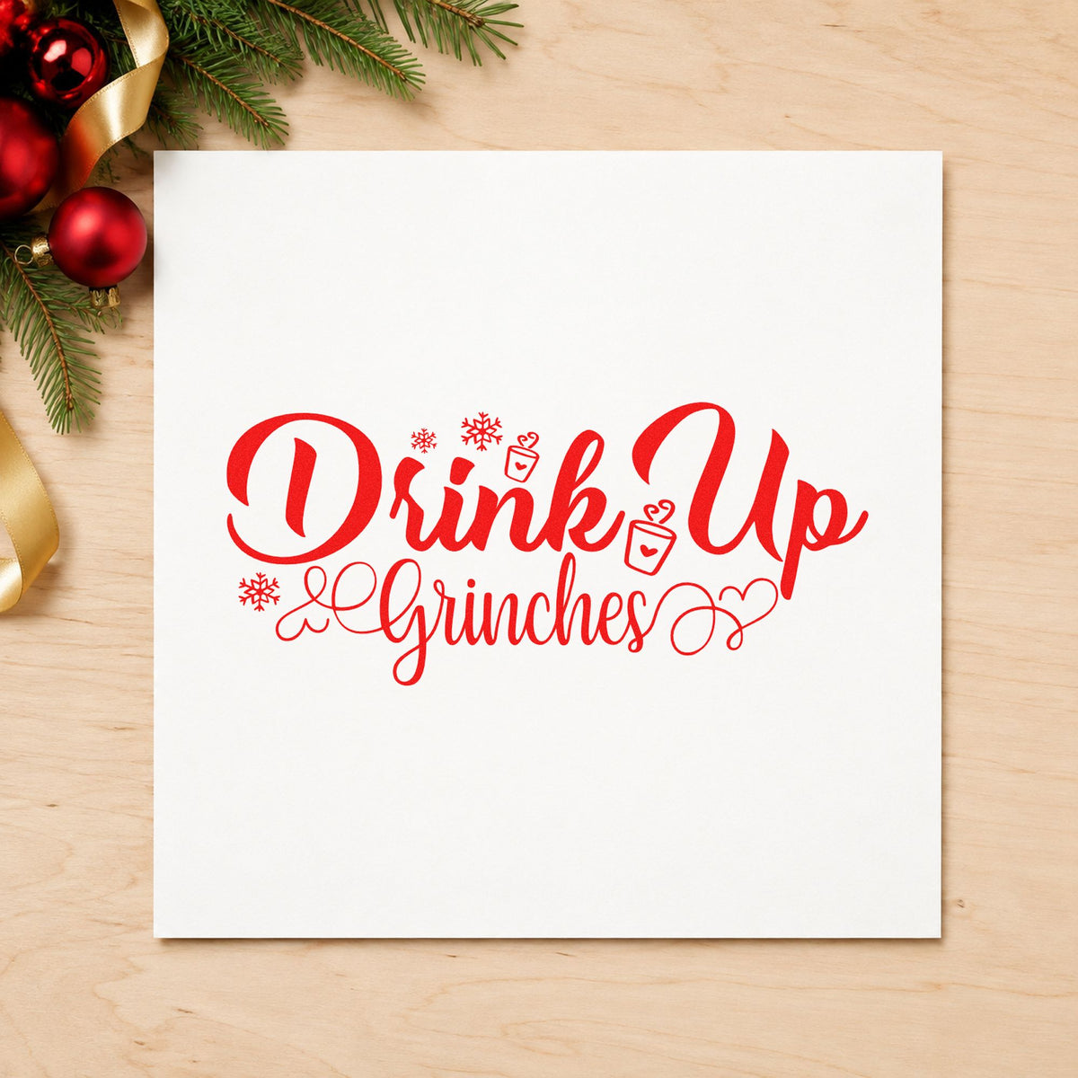 Drink Up Grinches Snowflakes Rubber Stamp – Duo Hand in use 7