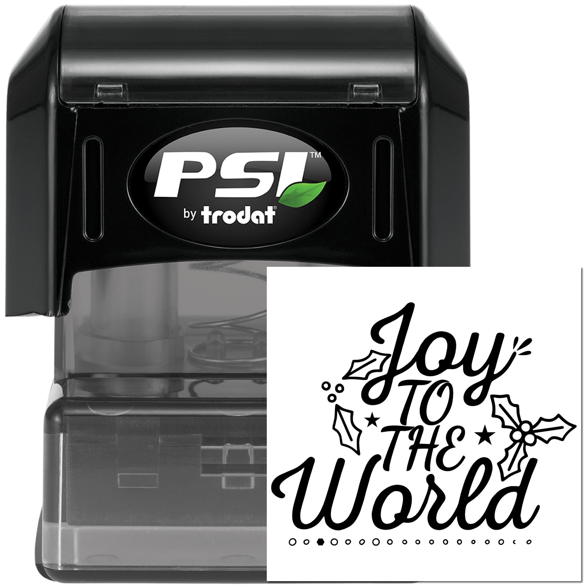 PSI by Trodat self-inking rubber stamp with Joy to the World holiday design for Christmas cards and craft stamping