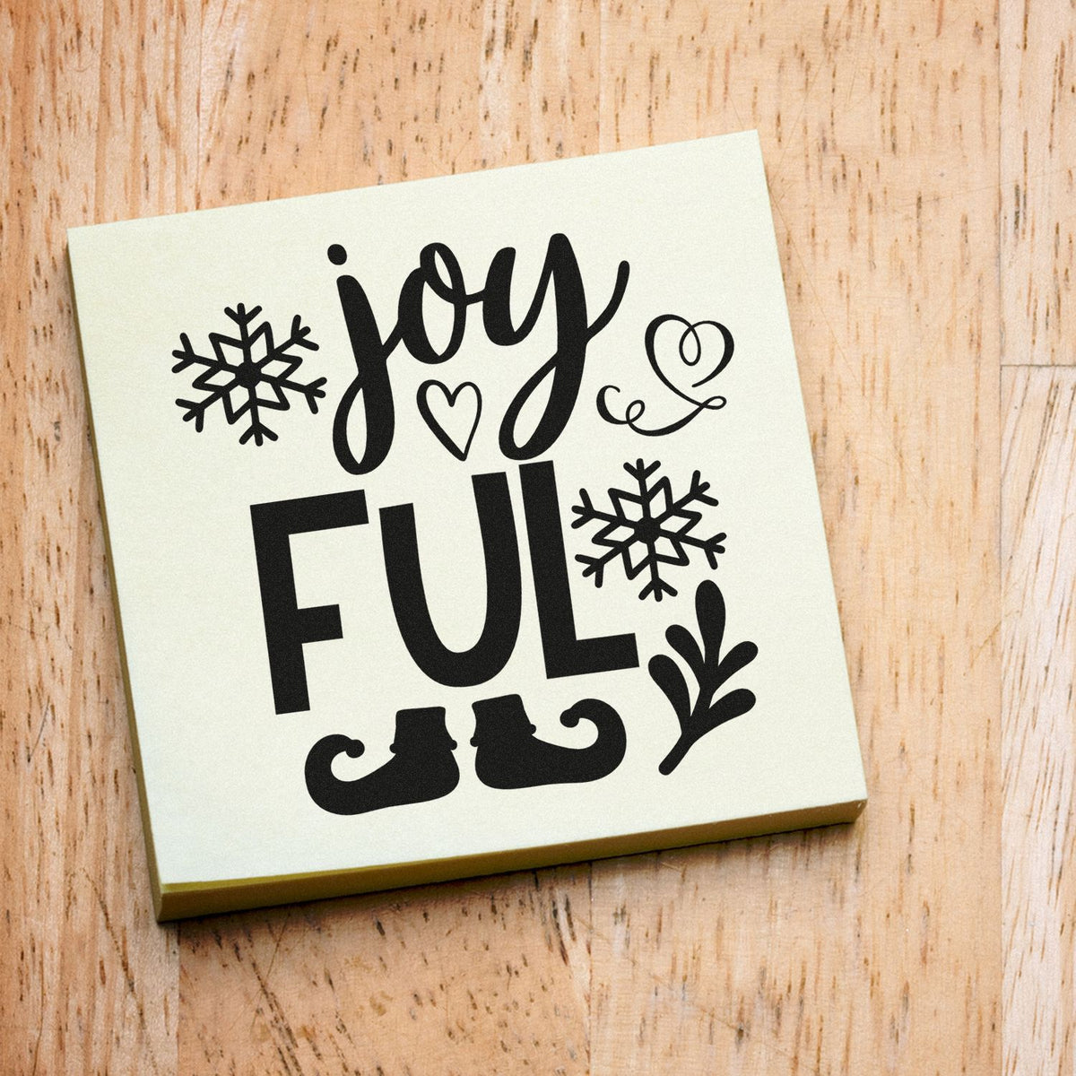 Joy Full holiday rubber stamp with snowflakes, heart and elf shoes for festive Christmas card crafting