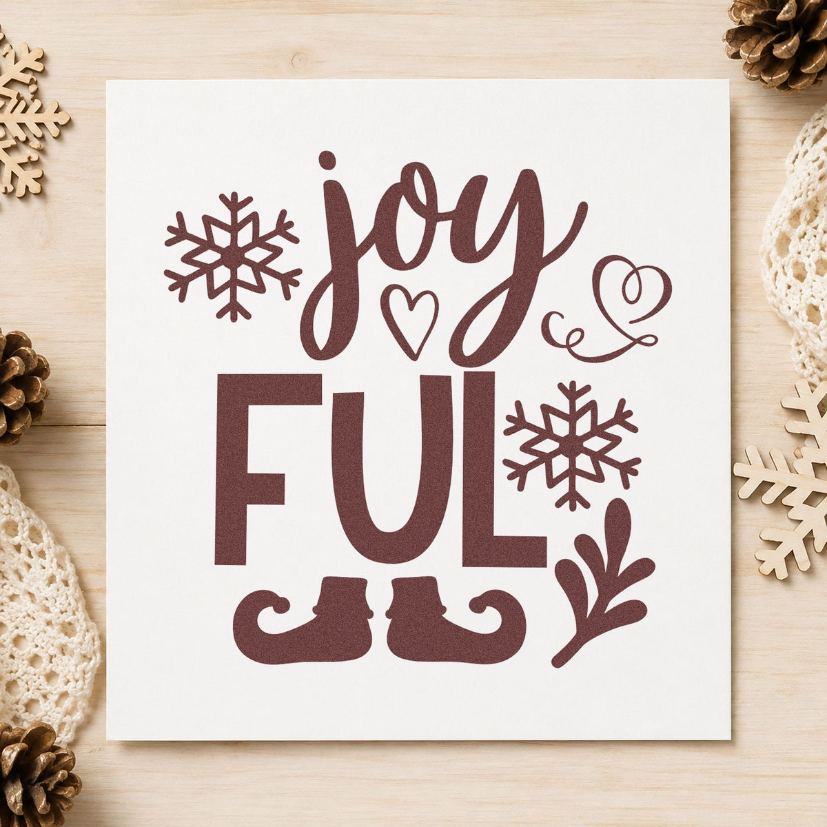 Joyful Elf Boots Snowflakes Leaf Accents Slim Pre-Inked Stamp in use 4