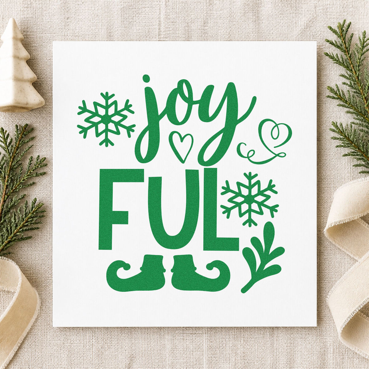 Joyful Elf Boots Snowflakes Leaf Accents Rubber Stamp – Wood Handle in use 6