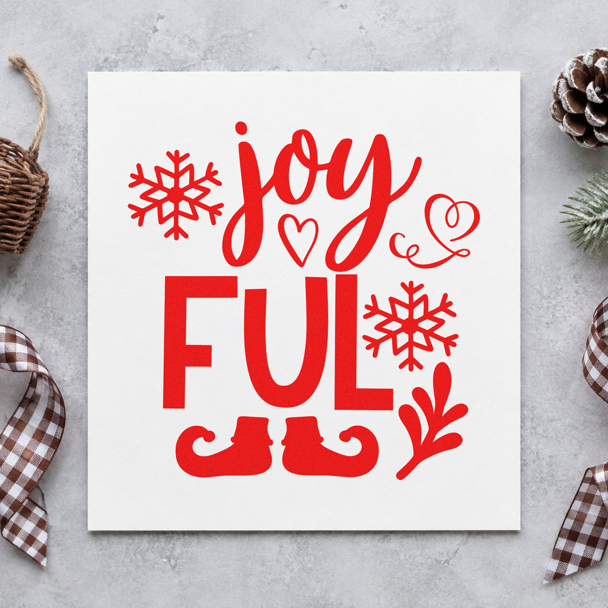Joyful Elf Boots Snowflakes Leaf Accents Rubber Stamp – Wood Handle in use 7