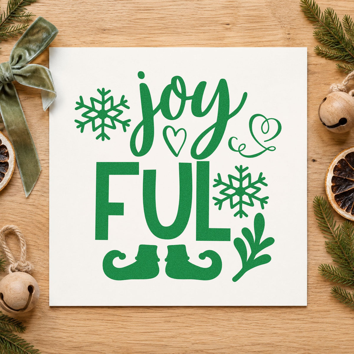 Joyful Elf Boots Snowflakes Leaf Accents Rubber Stamp – Wood Handle in use 8