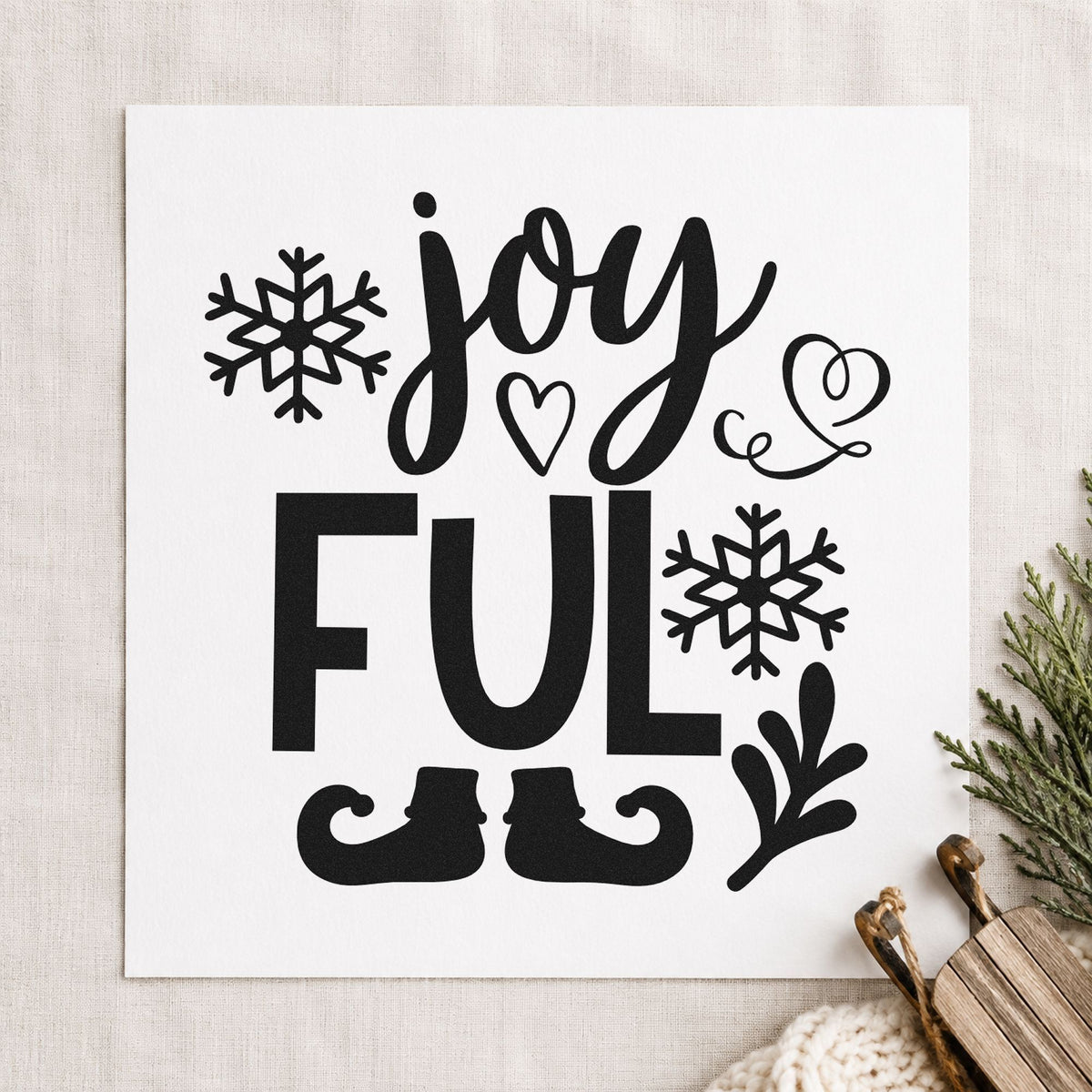 Joyful Elf Boots Snowflakes Leaf Accents Rubber Stamp – Wood Handle in use 9