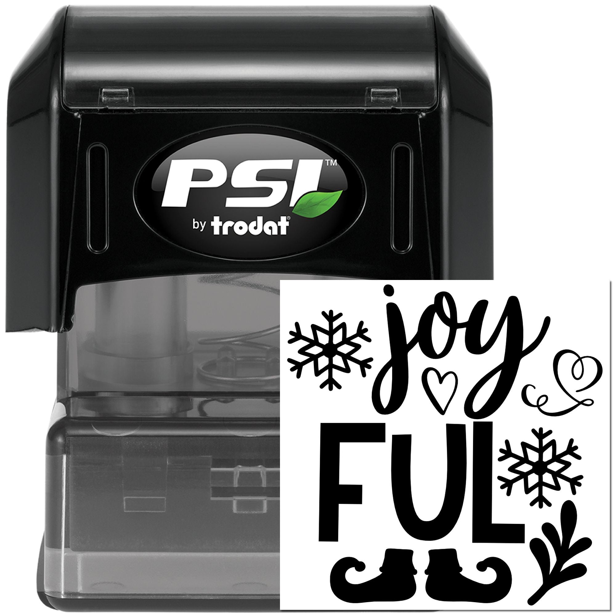 PSI by Trodat self-inking rubber stamp with Joyful holiday design for festive cards, crafts, and seasonal branding.