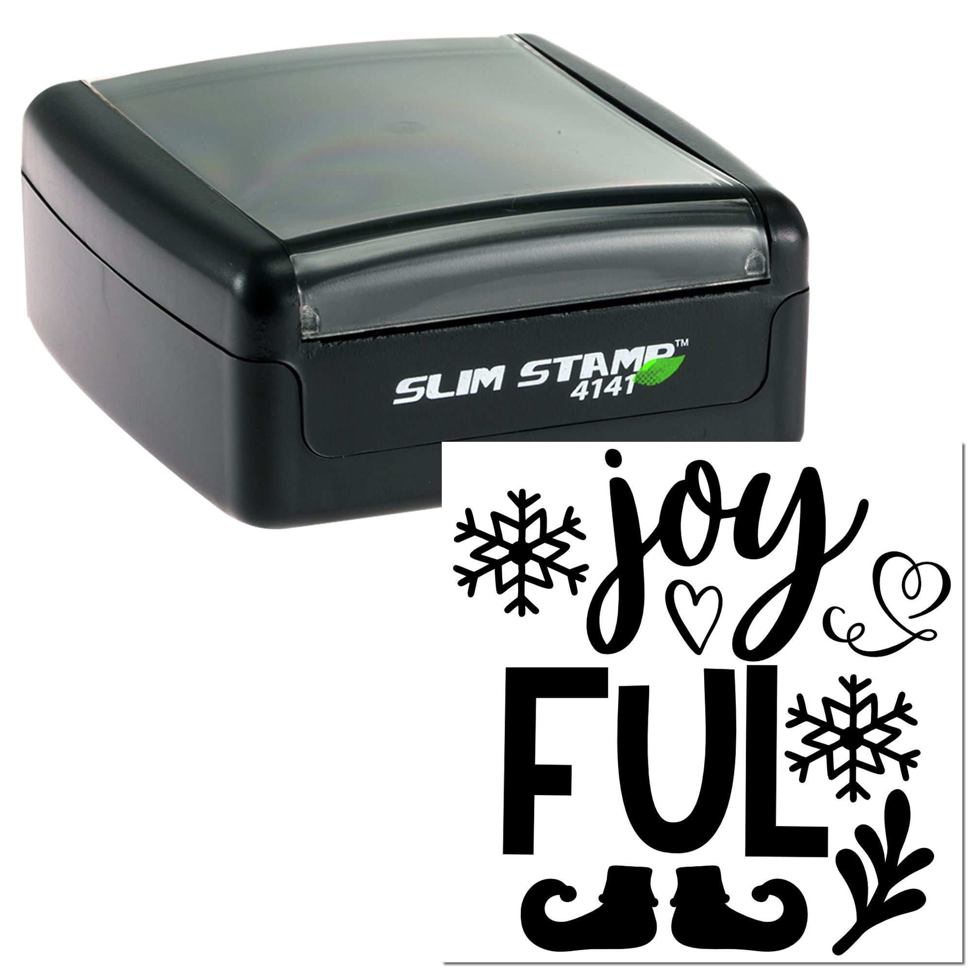 Slim Stamp 4141 self-inking rubber stamp with Joy and Full winter holiday design for cards, crafts, and seasonal stamping