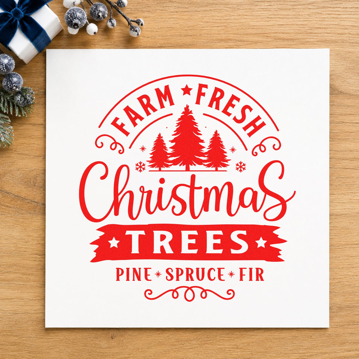Farm Fresh Christmas Tree Sign Rubber Stamp – Duo Hand in use 5