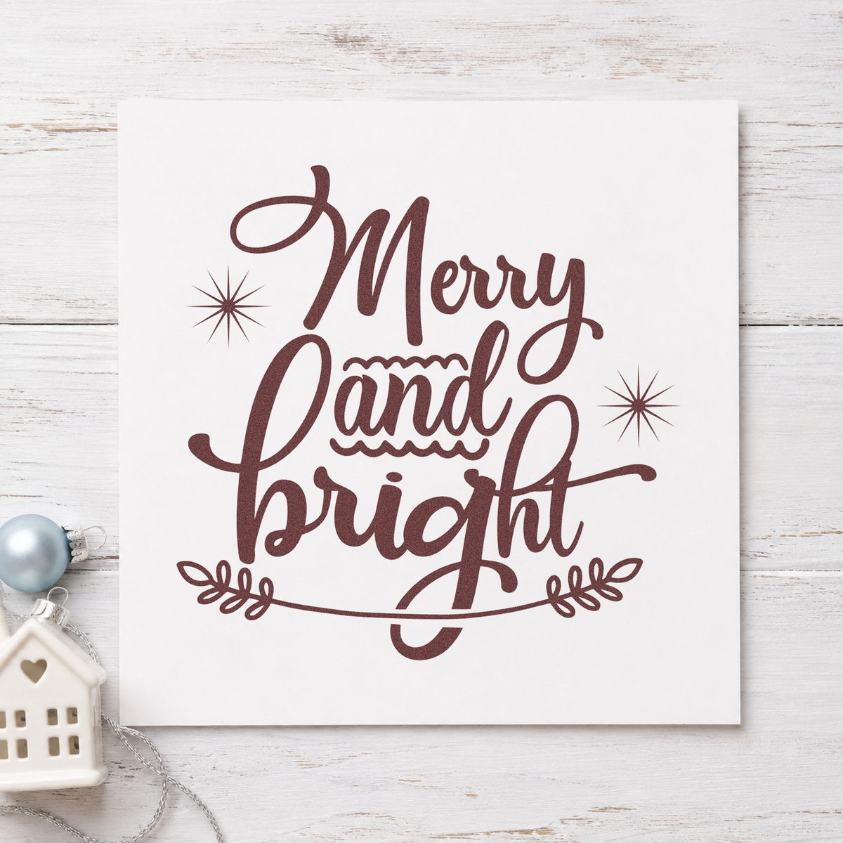 Merry And Bright Flourished Lettering Wood-Mounted Rubber Stamp in use 4
