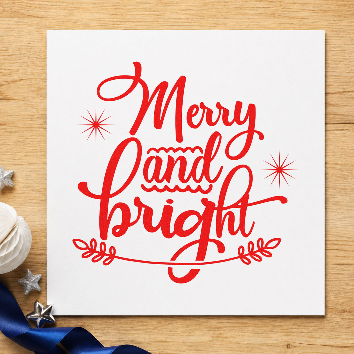 Merry And Bright Flourished Lettering PSI Pre-Inked Stamp in use 7