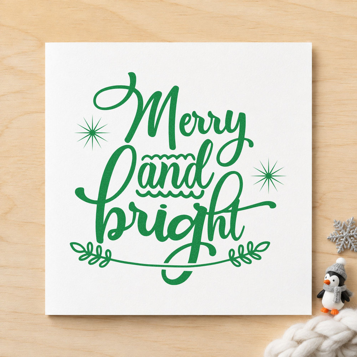 Merry And Bright Flourished Lettering Wood-Mounted Rubber Stamp in use 8