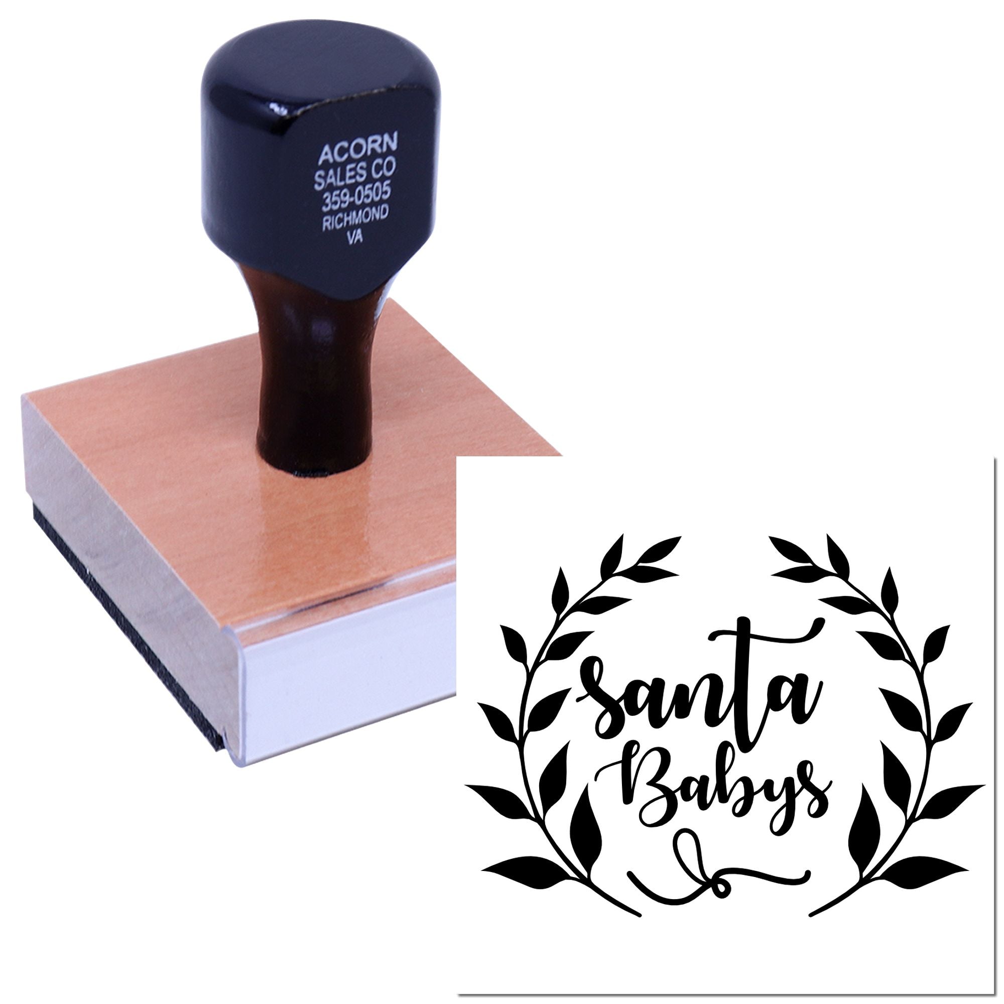 Custom rubber stamp with Santa Babys logo, ideal for branding packaging, stationery, and business use.