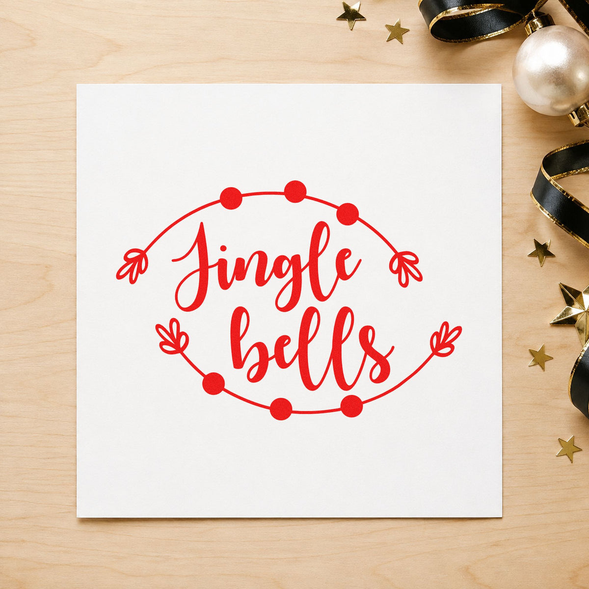 Jingle Bells Round Branch Framed Lettering Pre-Inked Stamp – Slim in use 7